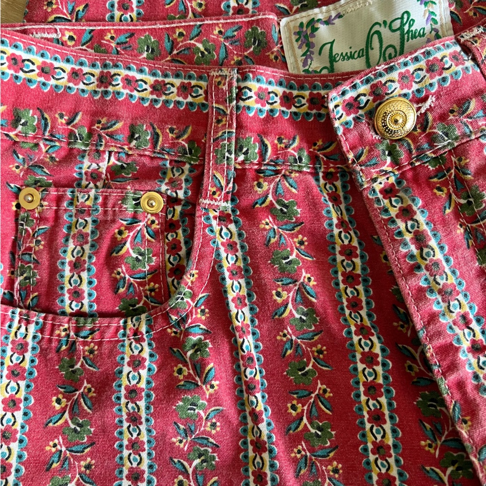 Vintage red floral pants great for spring or music festivals outsidelands